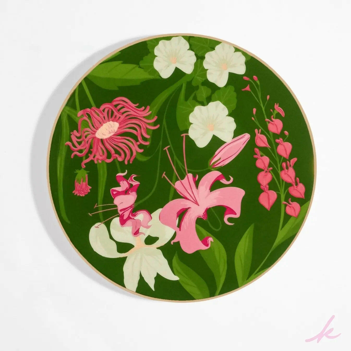 Notebook dessert plate adorned with soft pink and green floral prints, perfect for serving sweet treats and sparking heartfelt conversations.