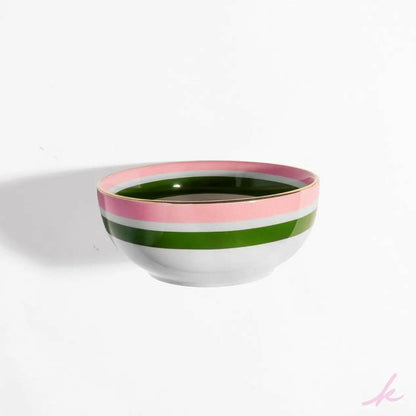 Notebook bowl featuring beautiful pink and green floral patterns, ideal for serving soups or sides in a romantic, elegant setting.